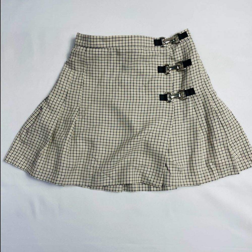 MGR Plaid Mini Skirt 3 Ivory Pleat Schoolgirl Harajuku Prep Grunge Academia